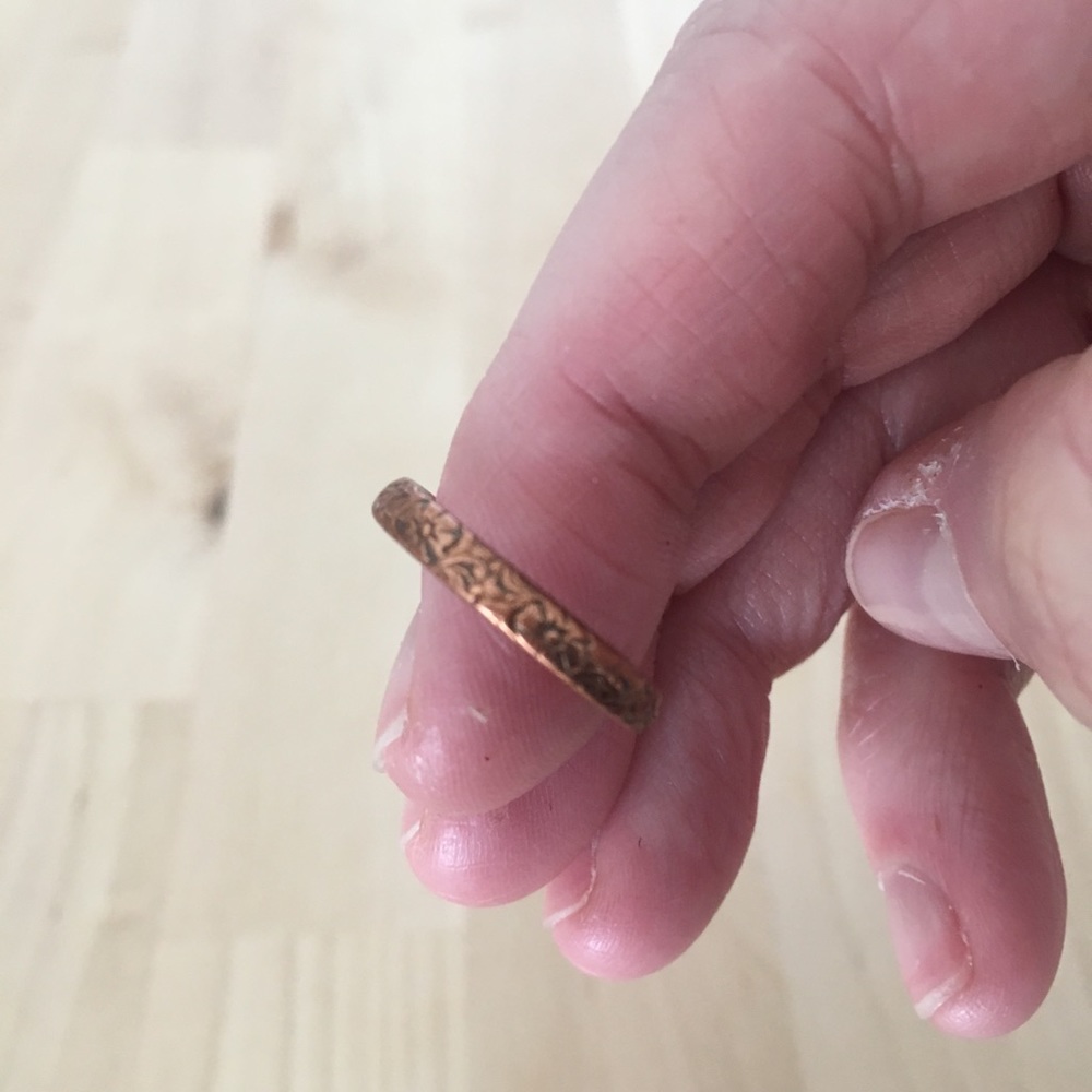 Copper floral stamped stacking ring